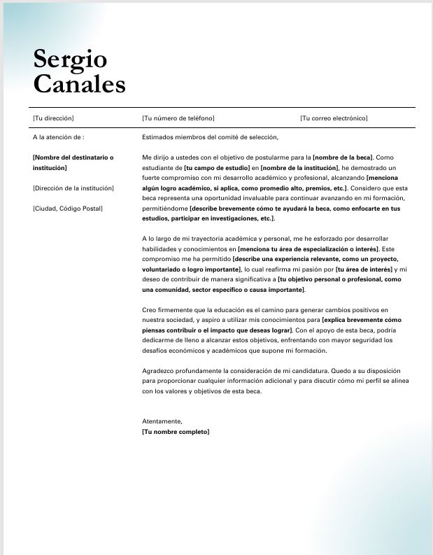 carta de motivación master